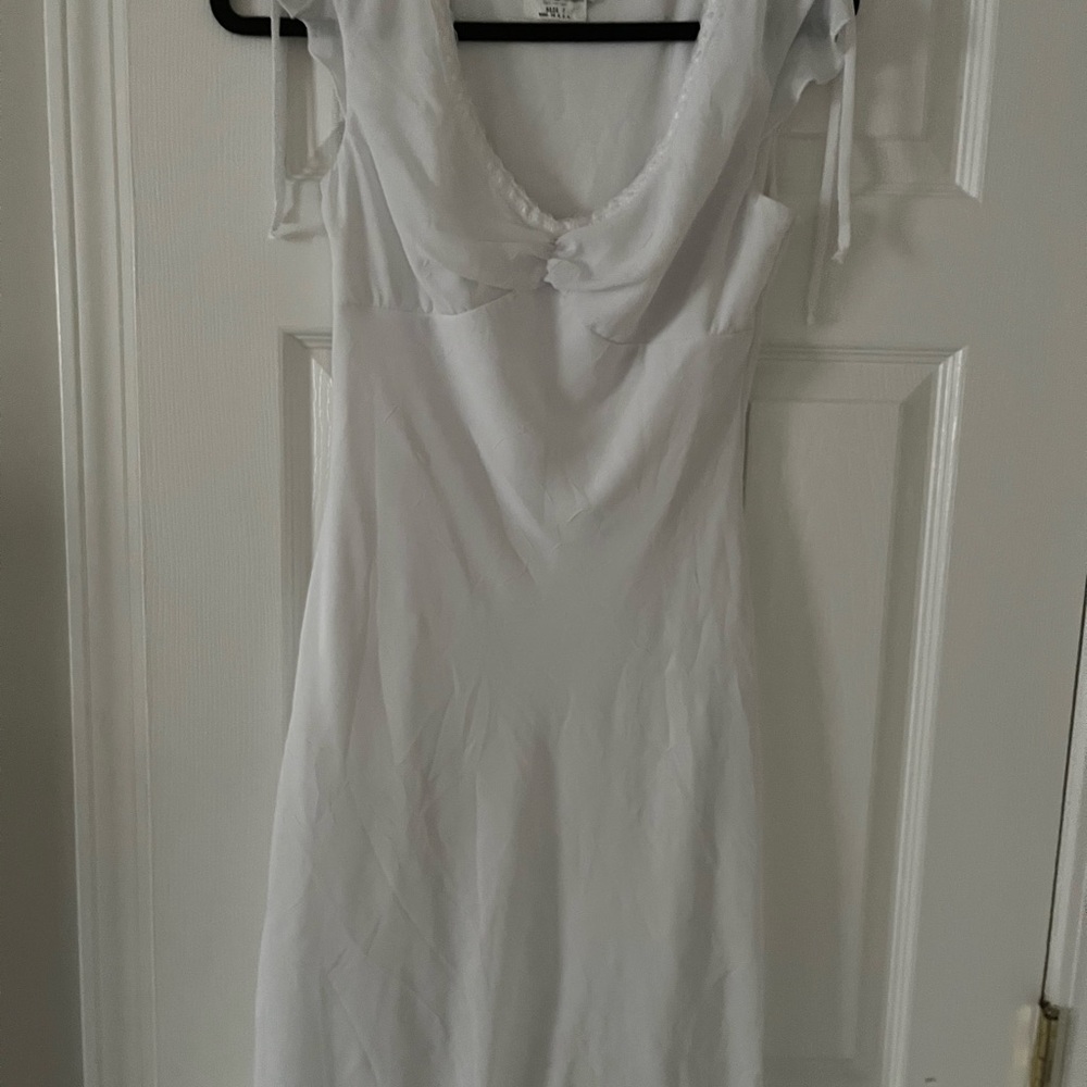 Vintage White Ruched Tie Front Mini Sundress